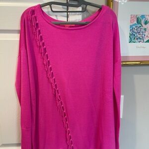 Vibrant Pink Sweater with Fringe Detail
